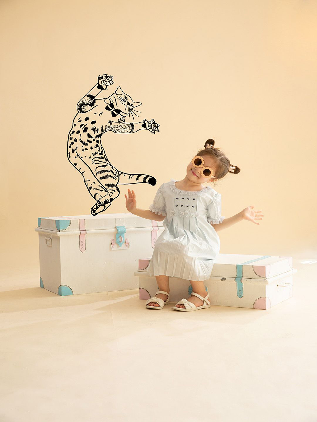 THE BABY TRUNK Girls Blue Embroidered Organic Cotton Dress with Headband