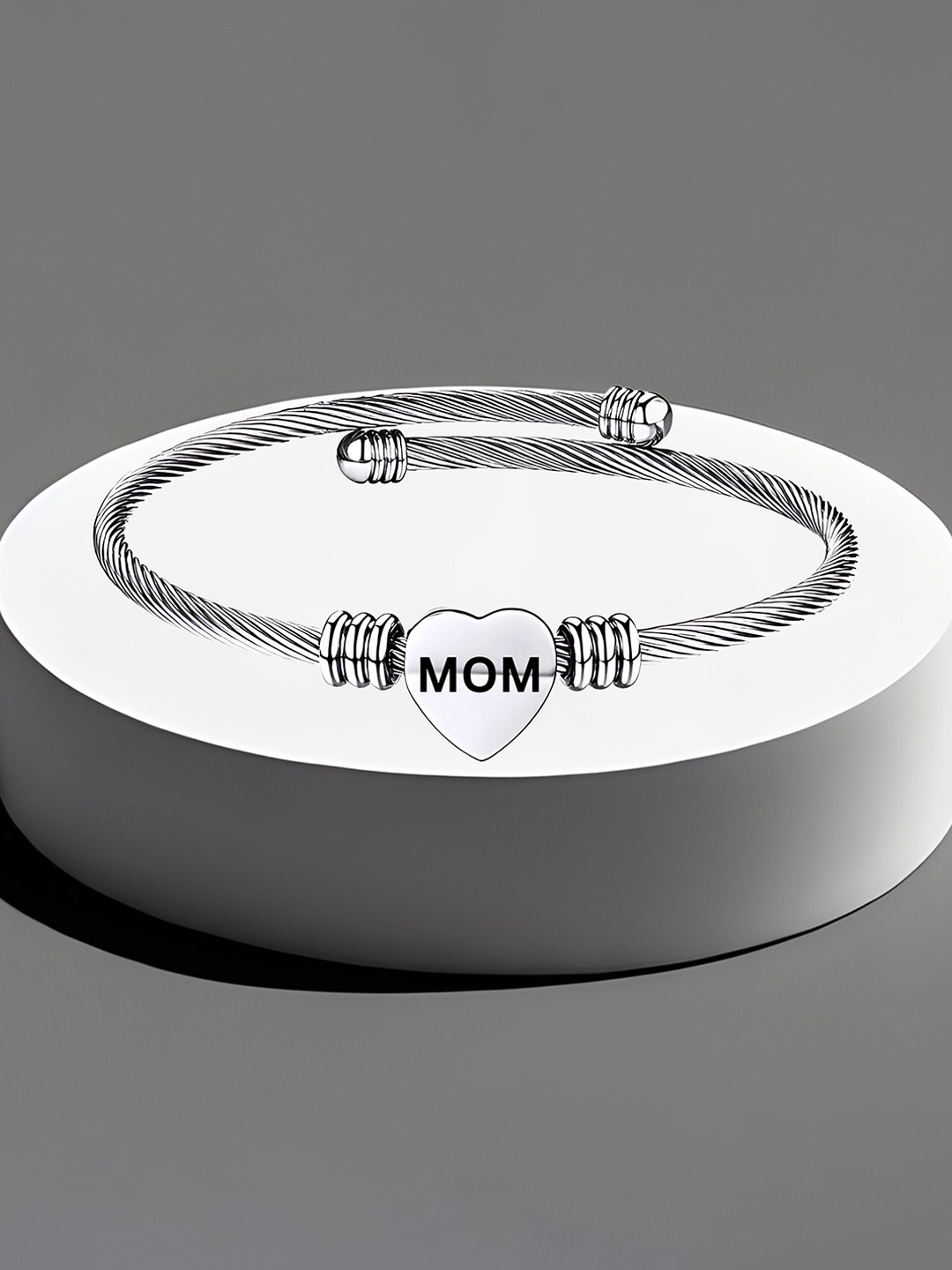 M Men Style Silver-Plated Stainless Steel Engraved Mom Charm Bracelet