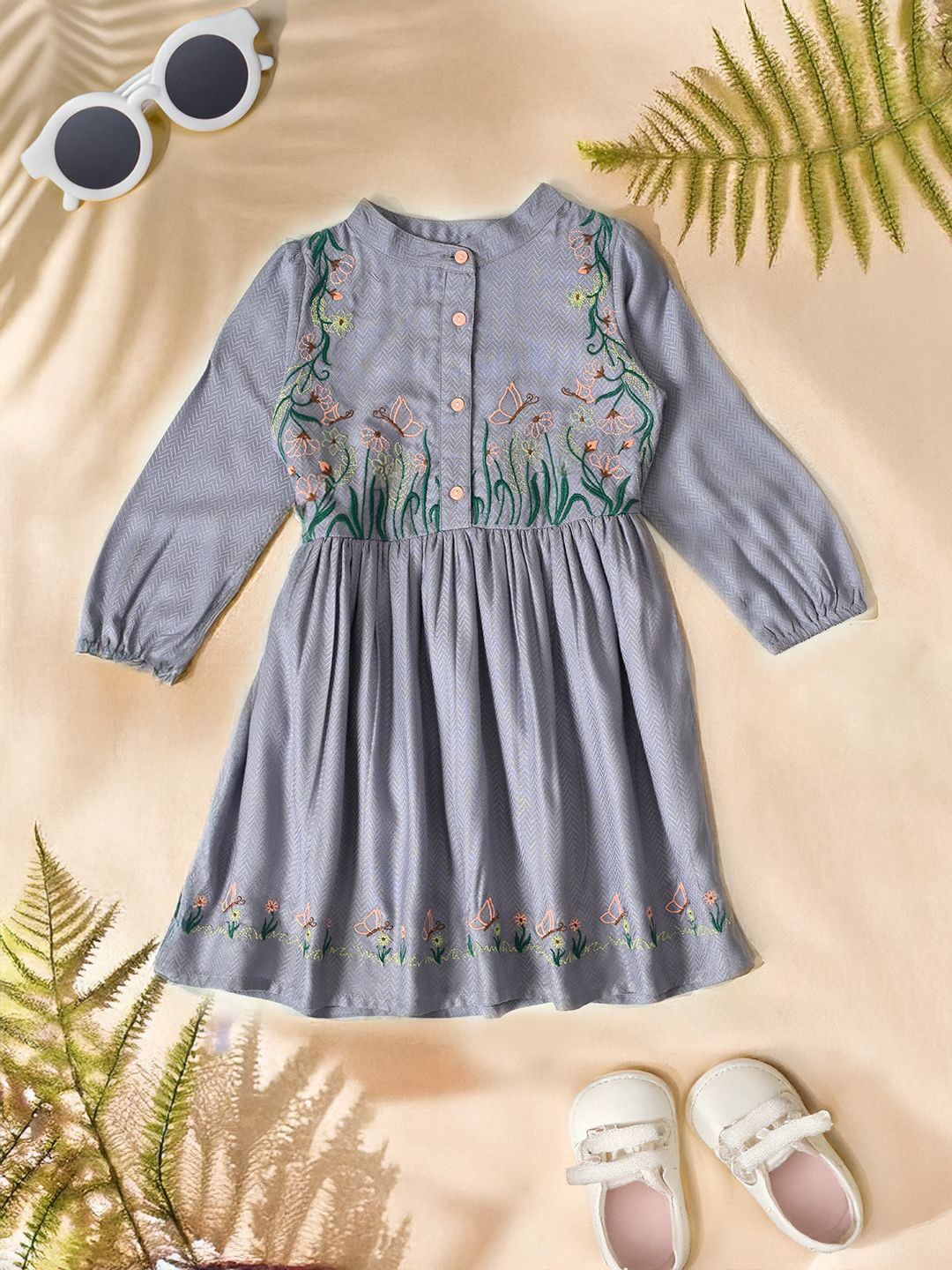 Bella Moda Girls Floral Embroidered Fit & Flare Maxi Dress