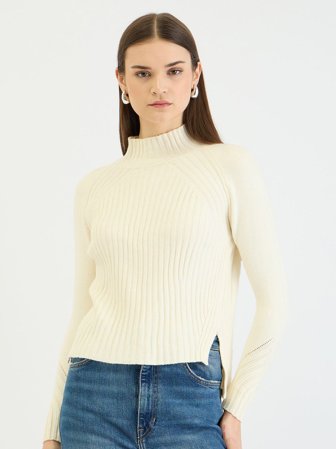 CENTRESTAGE Women Ribbed Turtle Neck Pullover