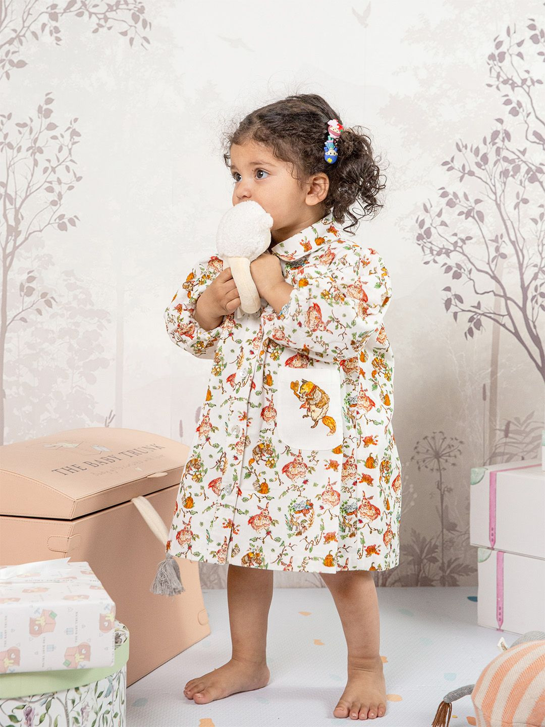 THE BABY TRUNK Girl Red Printed Winter Shirt Dress