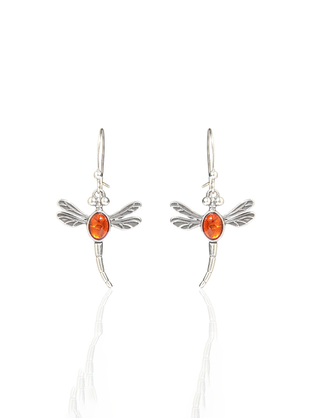 Asteri Shine On 925 Sterling Silver Cognac European Baltic Amber Dragonfly Earrings