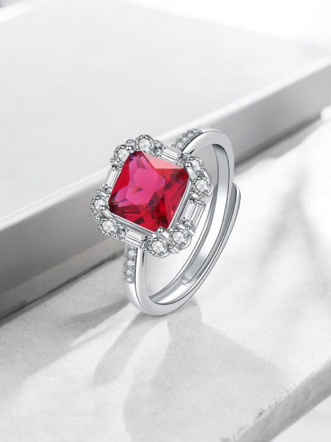 MYKI Fascinating Stainless Steel Silver-Plated Stones-Studded Adjustable Finger Ring