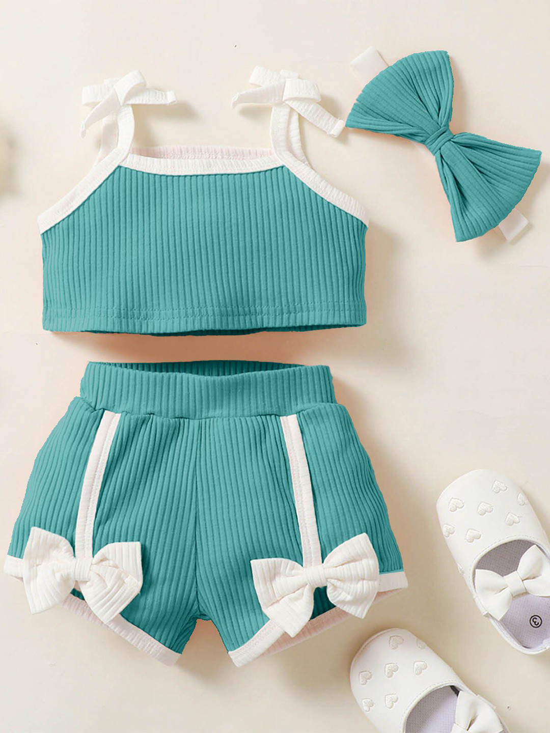 BAESD Girls Shoulder Straps Top With Shorts & Bow