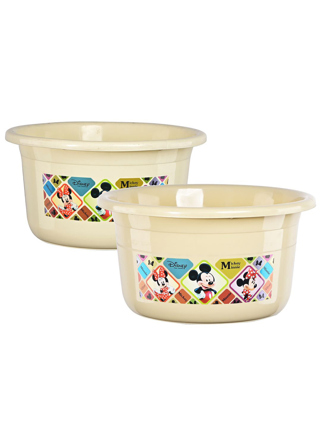 Kuber Industries Beige & Black 2 Pcs Disney Check Printed Light Weight Bath Tubs