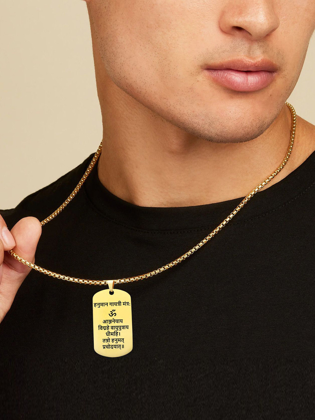 M Men Style Men Stainless Steel Gold-Plated Geometric Religious Om Ham Hanumate Pendant