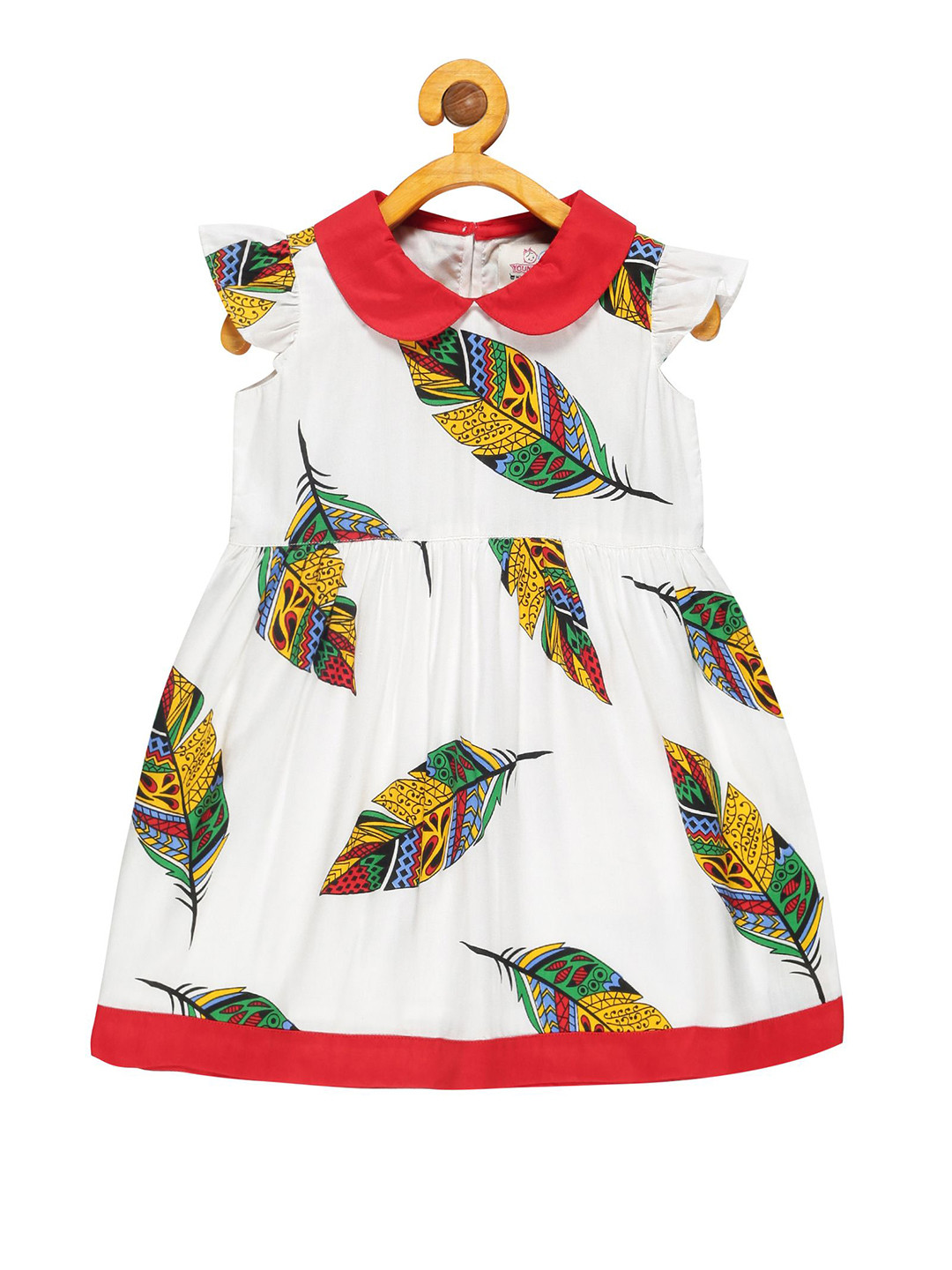 YOUNG BIRDS Girl Tribal Print Peter Pan Collar Flutter Sleeves Fit & Flare Dress