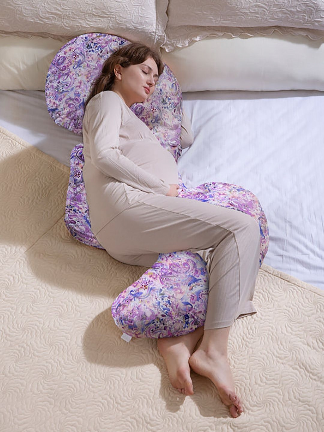 THE BABY TRUNK Paisley Bloom Egyptian Purple Graphic Cotton Breathable Firm Fibre Maternity Pillow-173 x 61 x 16 cm