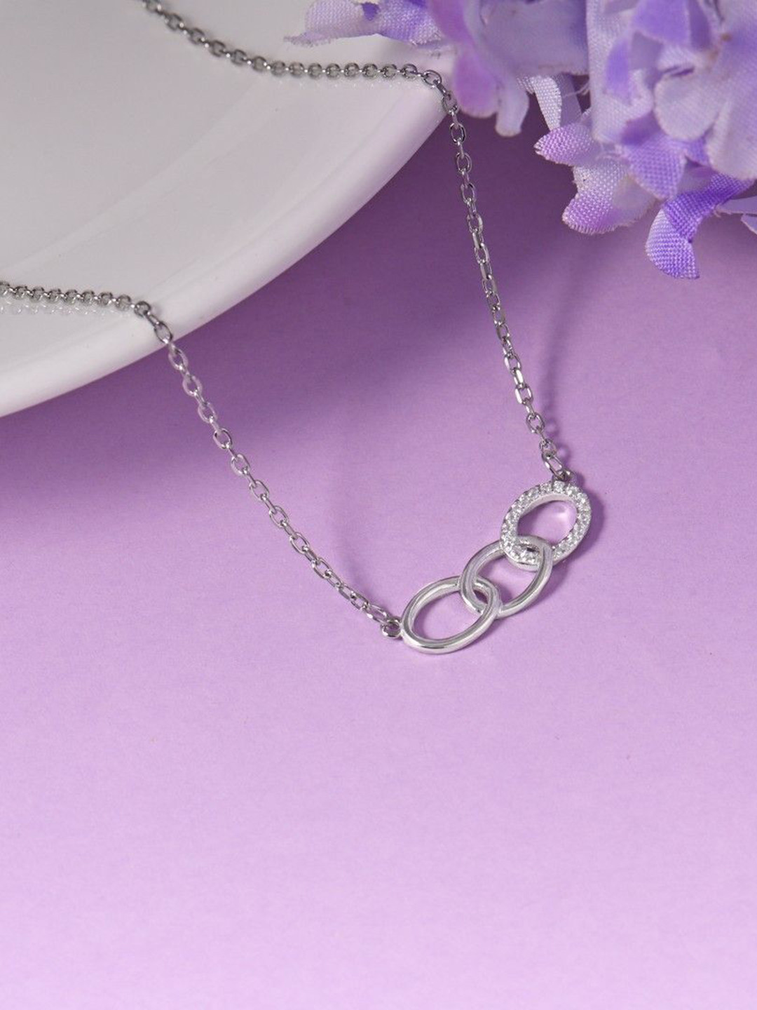 RACHIVA 925 Sterling Silver Zircon Circle Pendant With Link Chain