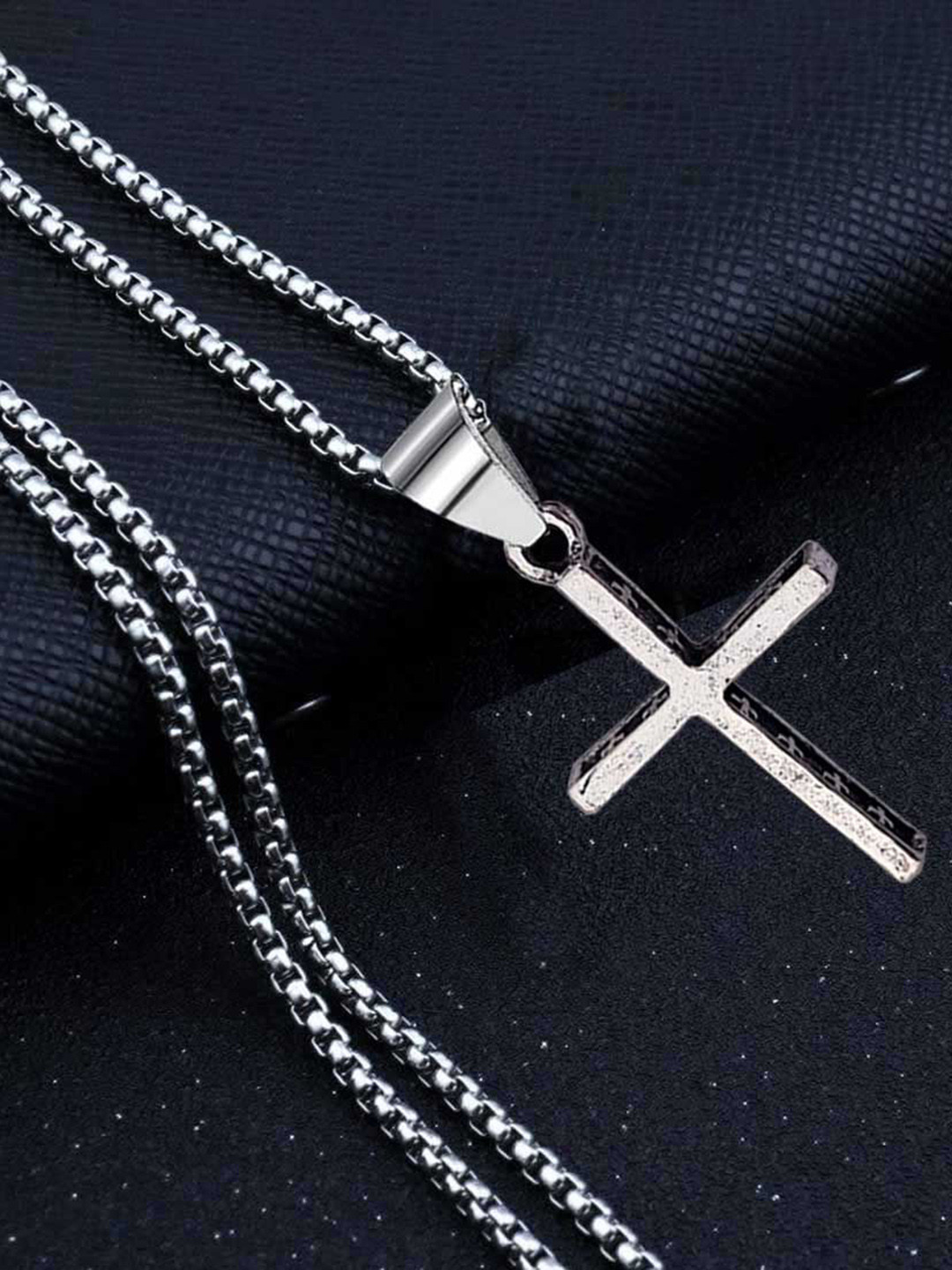 M Men Style Silver-Plated Biker Antique Religious Jesus Cross Contemporary Pendant