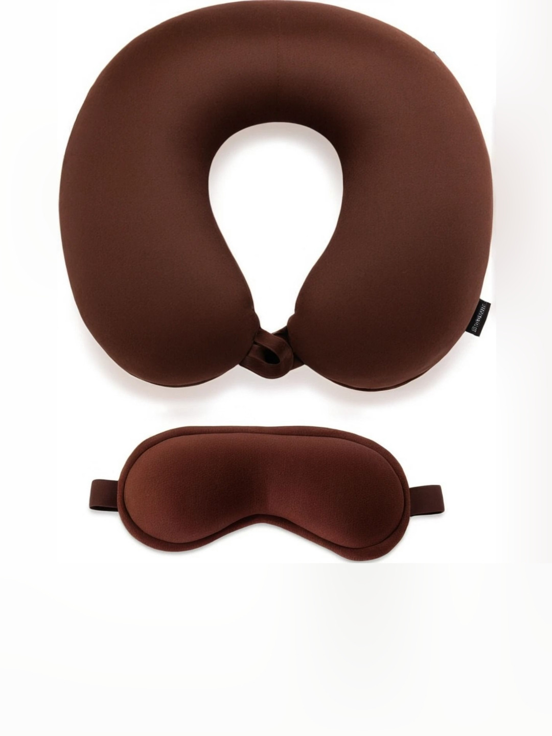 Pum Pum Brown Solid Polycotton Ultra Soft Set of 2 Ultra Soft Fibre Travel Pillow with Eye Mask-10 x 30 x 30 cm