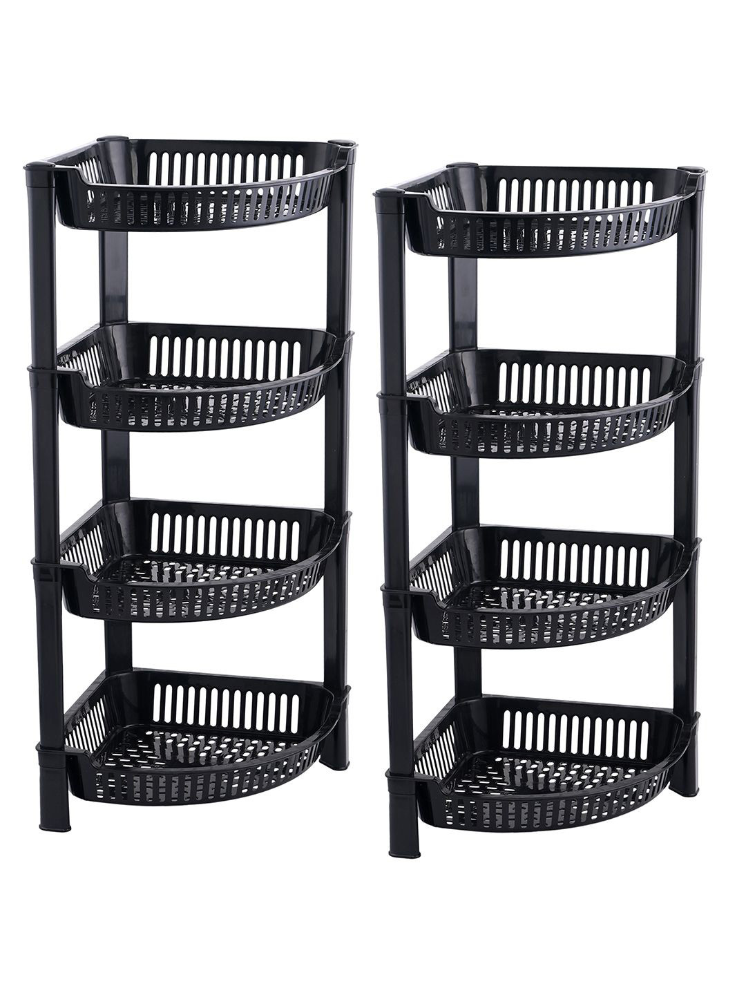 Kuber Industries Black 2 Pieces 4 Tier Folding Fruit & Vegetable Basket Stands