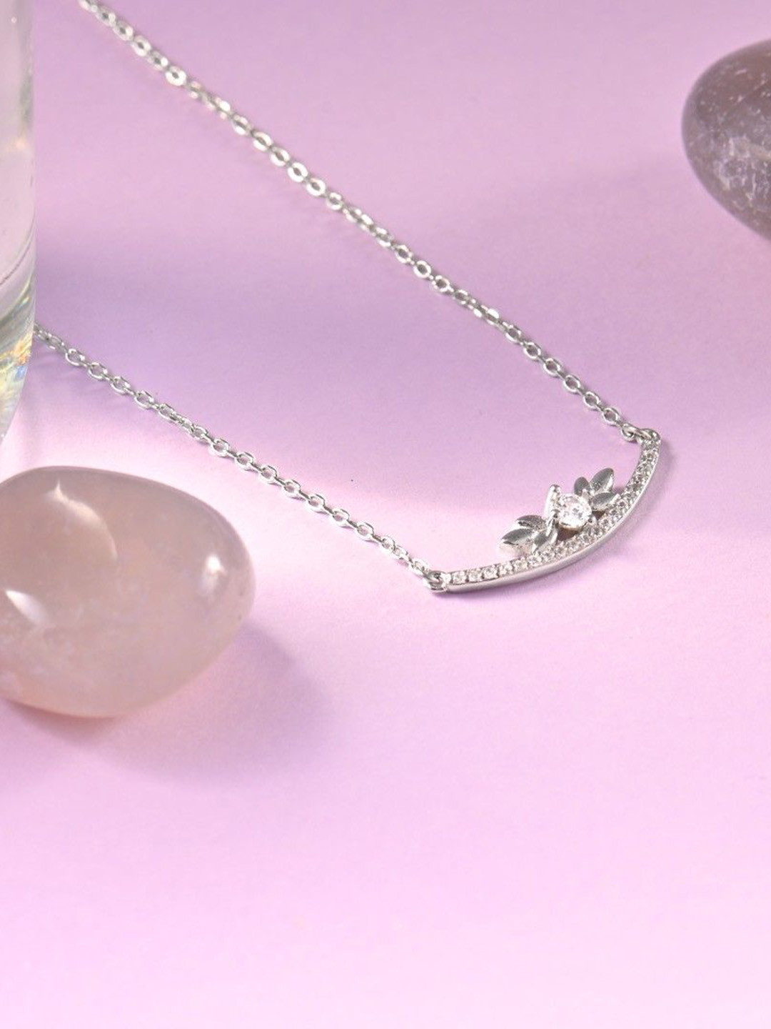 RACHIVA 925 Sterling Silver Arc Zircon Pendant with Link Chain