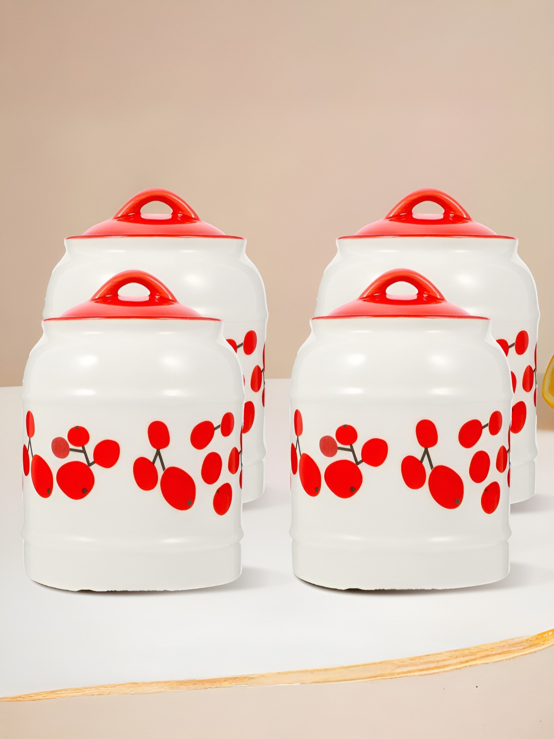 The Better Home Red Typography Ceramic Air Tight 4 Piece Clip-On Jar-2.5L