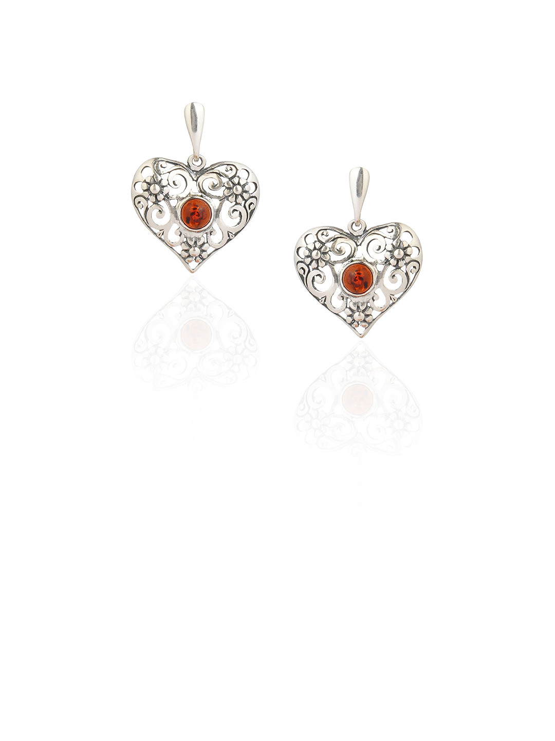 Asteri Shine On Sterling Silver Cherry European Baltic Amber Big Heart Earrings
