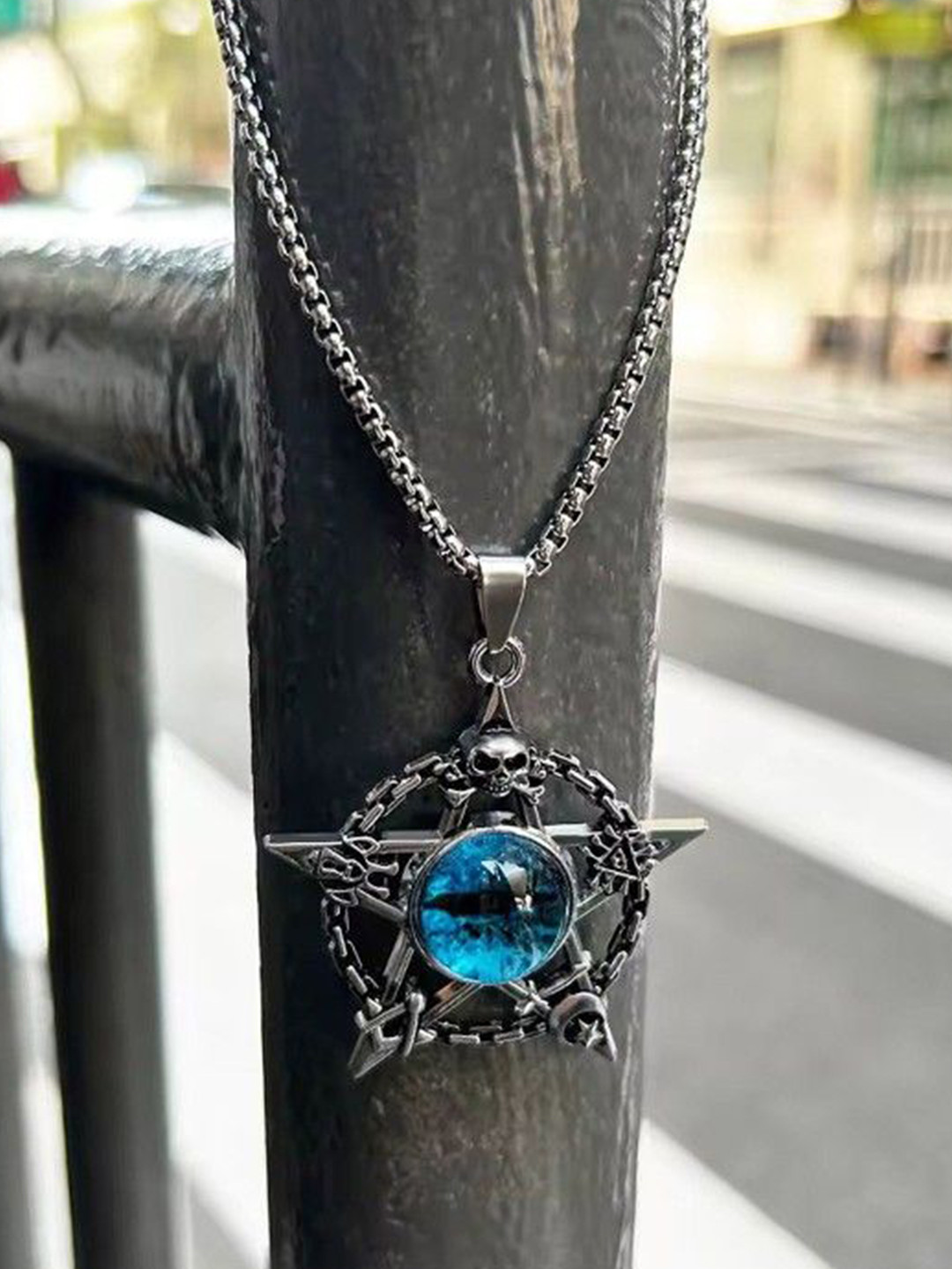 AGARWALPRODUCT Unisex Sterling Silver-Plated Stones Studded Evil Eyeball Pendant & Chain