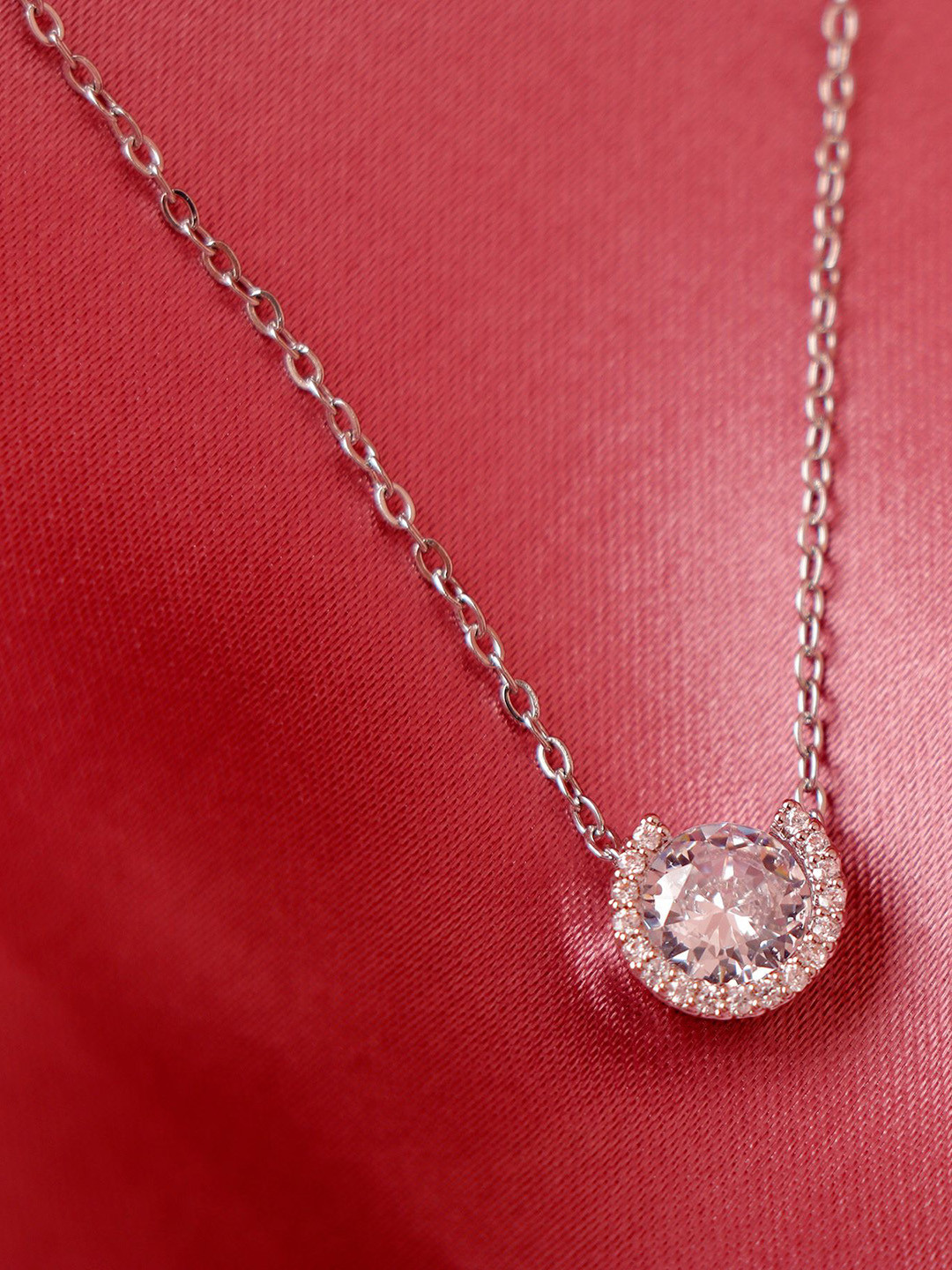 Archies Gold-Plated Stainless Steel Circular Artificial Stones Studded Pendant with Chain