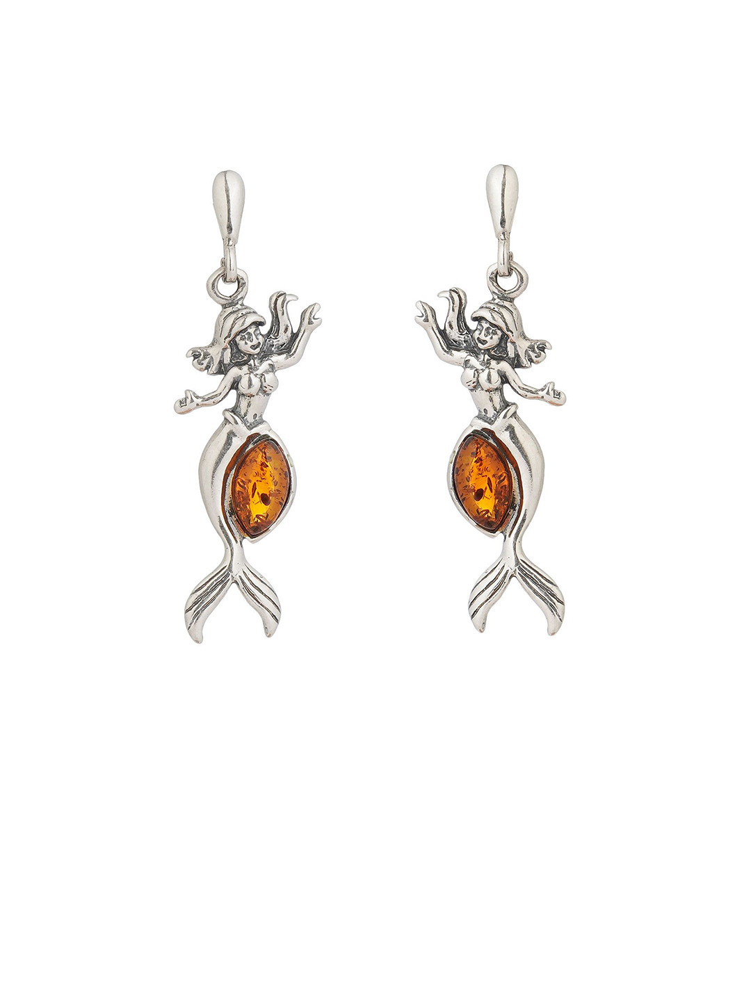 Asteri Shine On Sterling Silver Cognac European Baltic Amber Dangling Mermaid Earrings