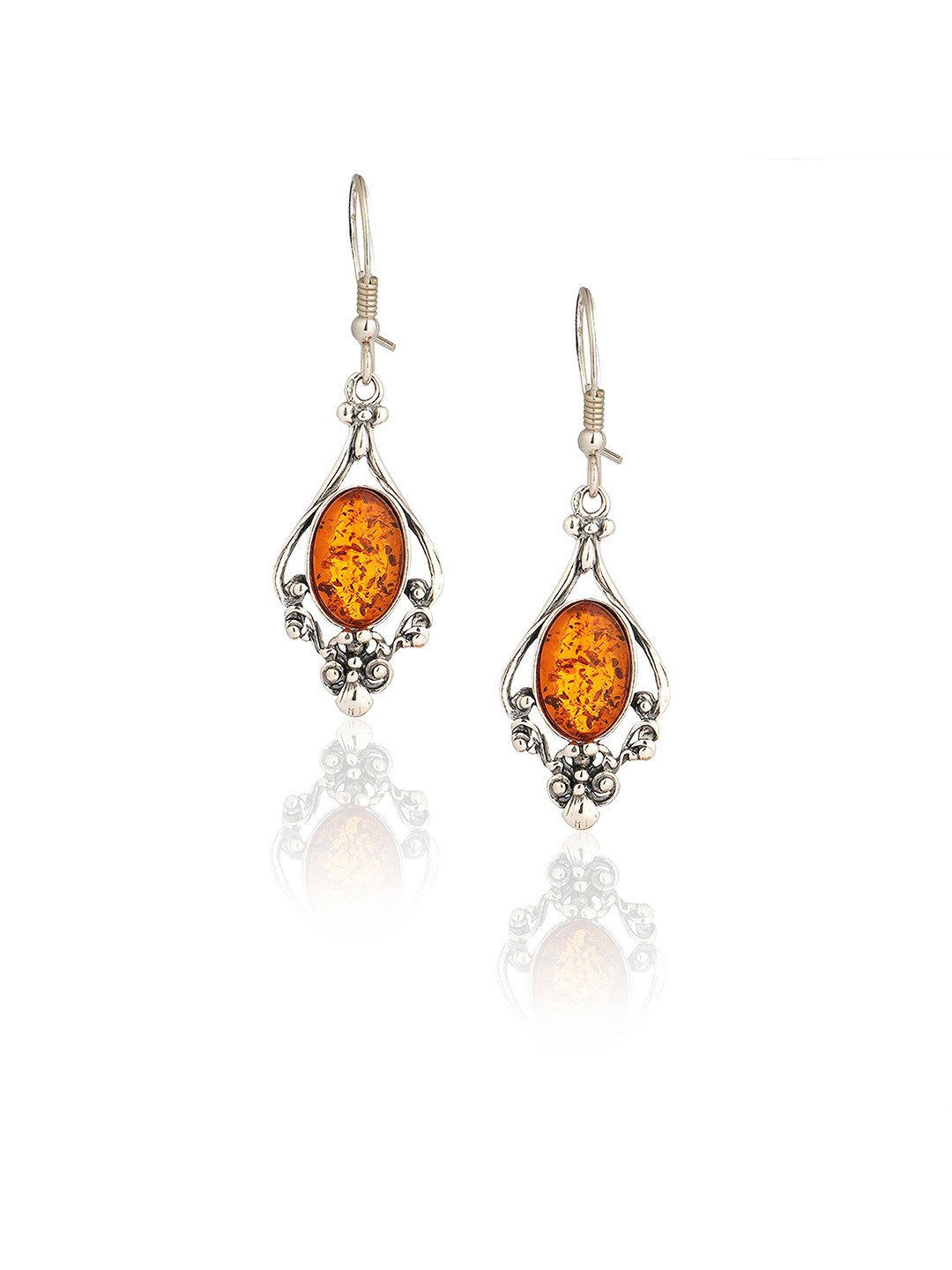 Asteri Shine On Sterling Silver Cognac European Baltic Amber Vintage Style Ornate Venus Earrings