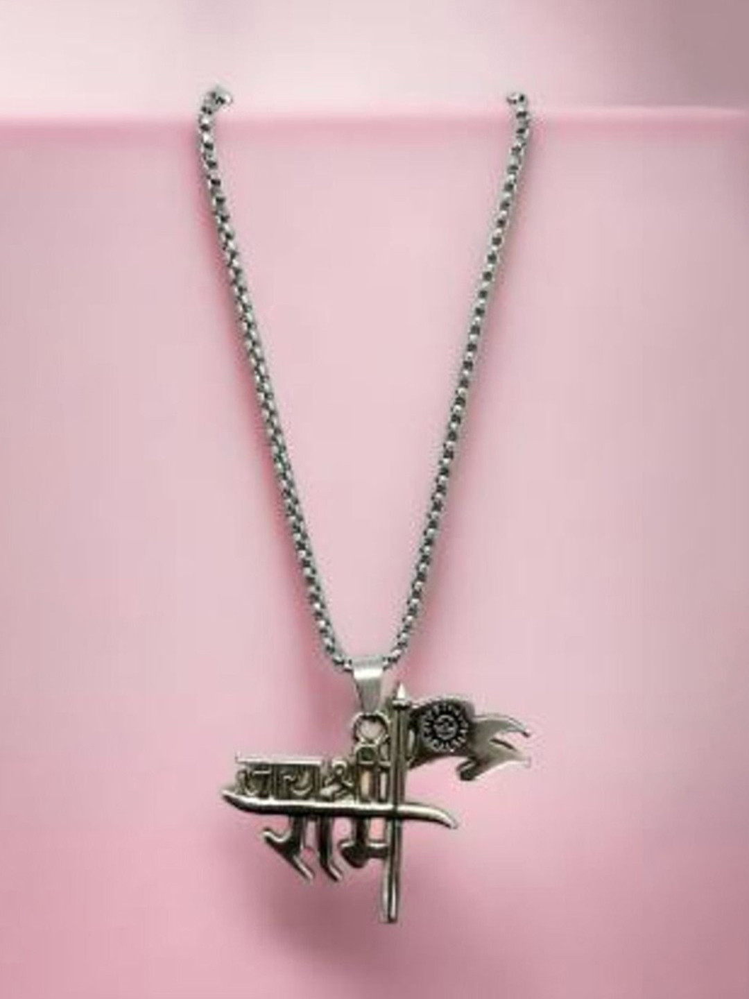 Krelin Men Silver-Plated Stainless Steel Sri Ram Pendant with Chain