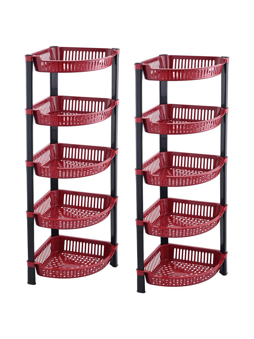 Kuber Industries Brown 2 Pieces 5 Tier Folding Plastic Fruit & Vegetable Basket Stands
