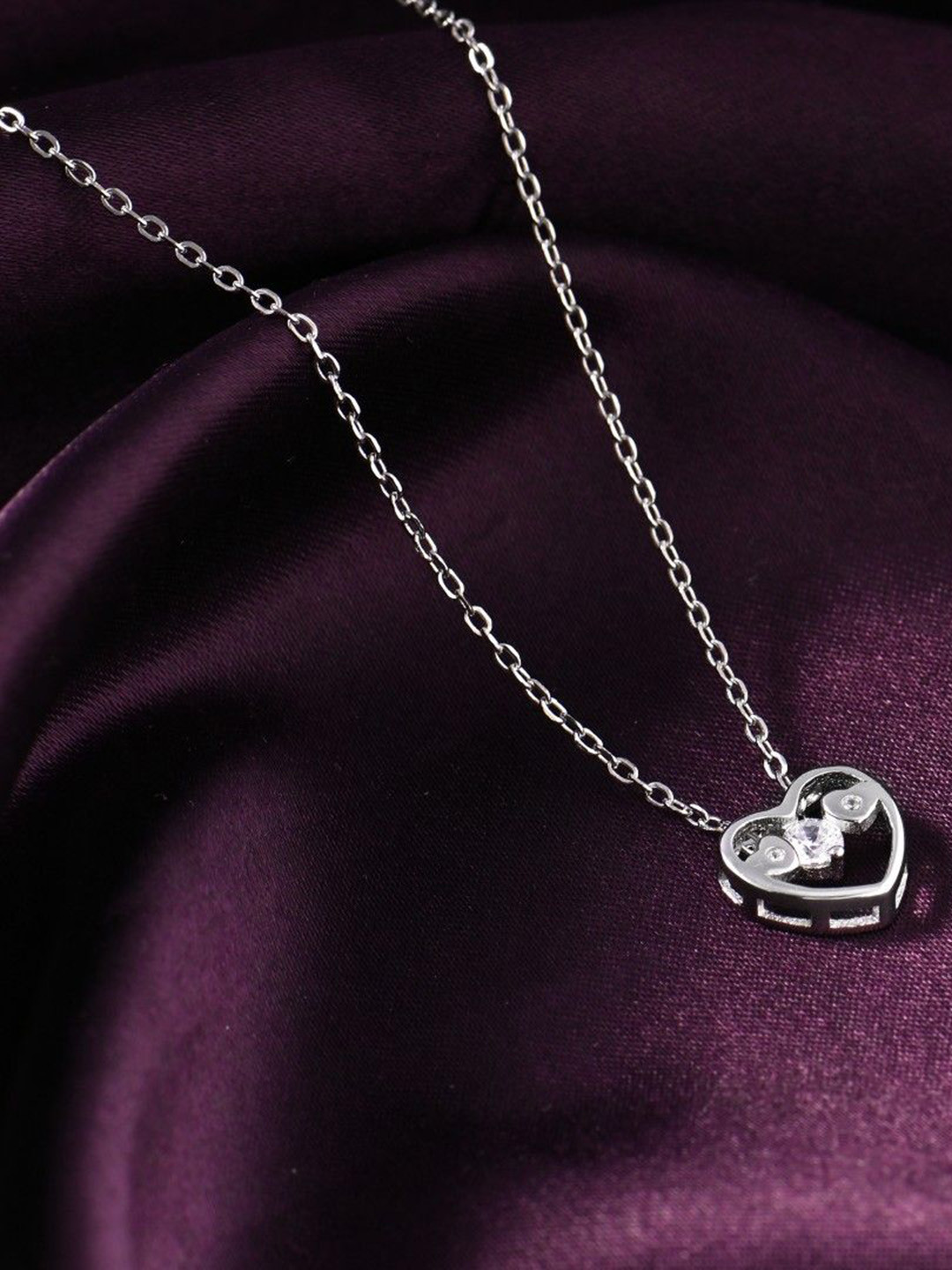 RACHIVA 925 Sterling Silver Solitaire Love Pendant with Link Chain