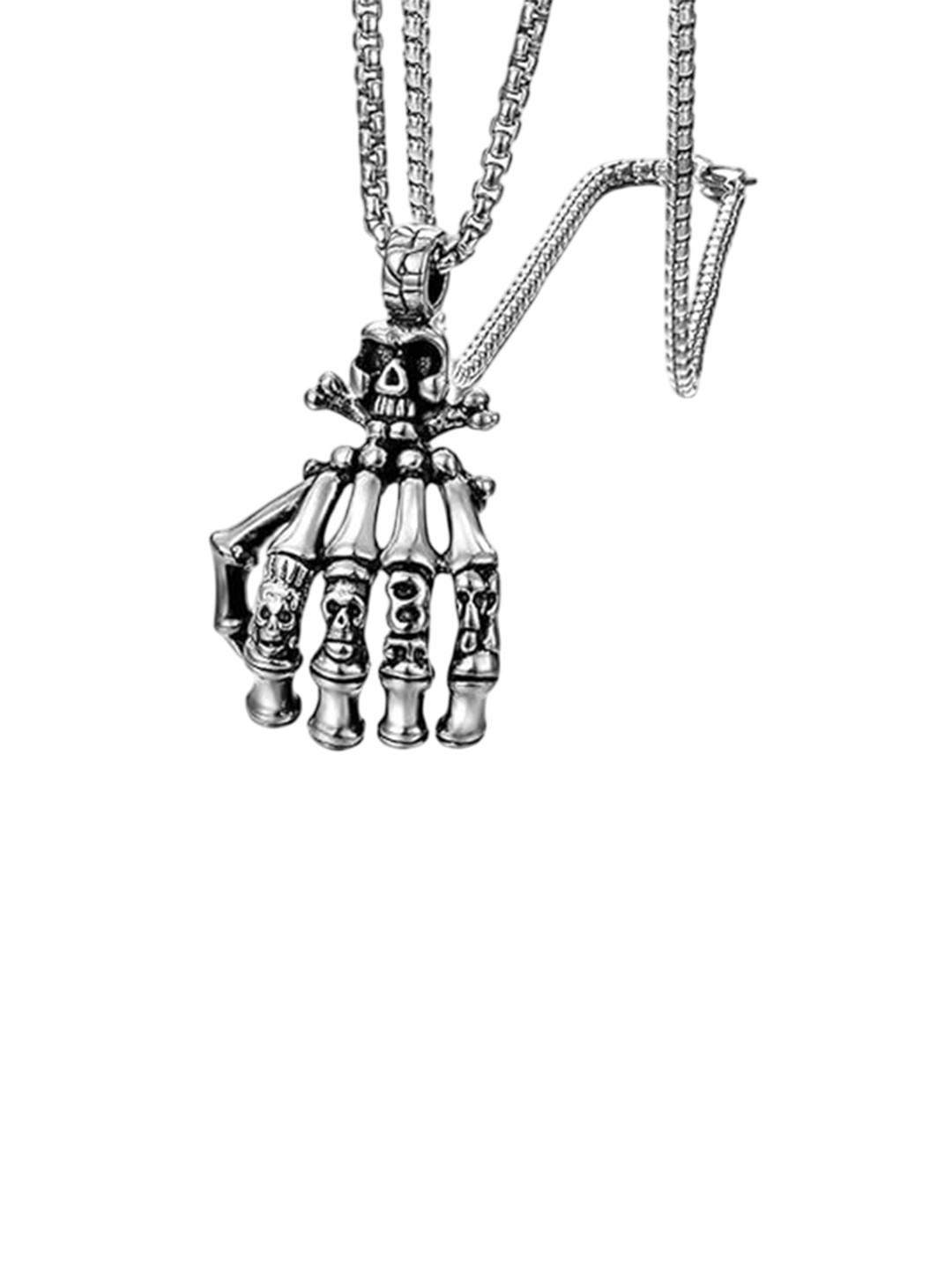 M Men Style Silver-Plated CustomDesign Skull Hand Skeleton Bone Contemporary Pendant