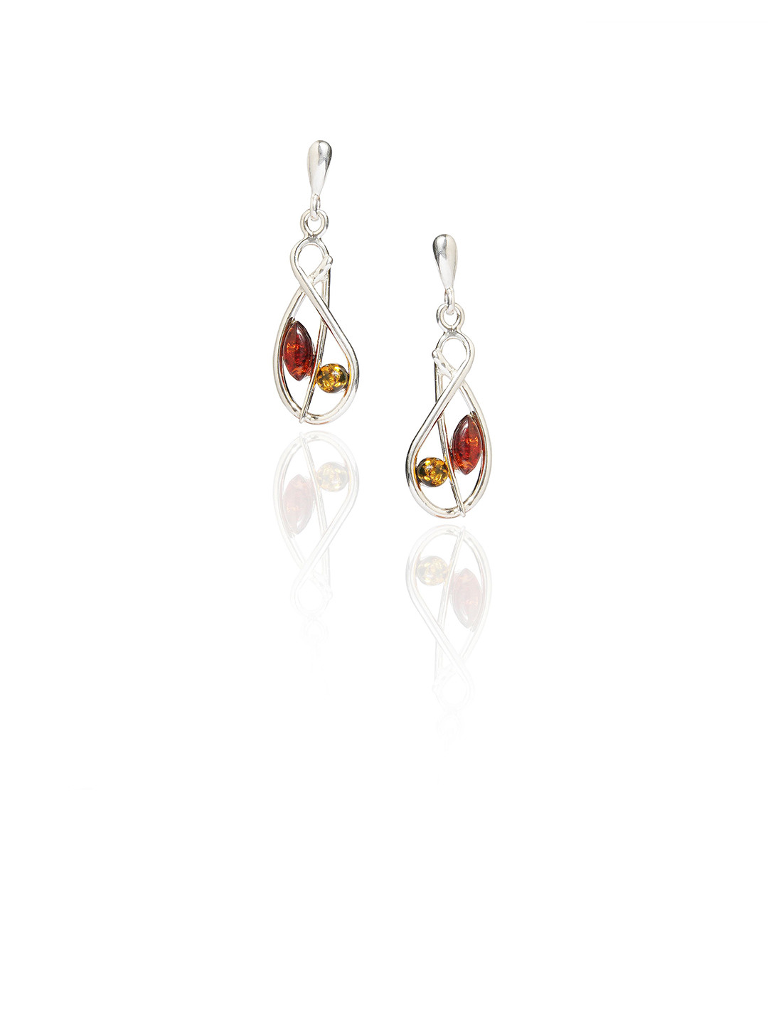 Asteri Shine On 925 Sterling Silver-Plated Amber Studded Geometric Baltic Drop Earrings