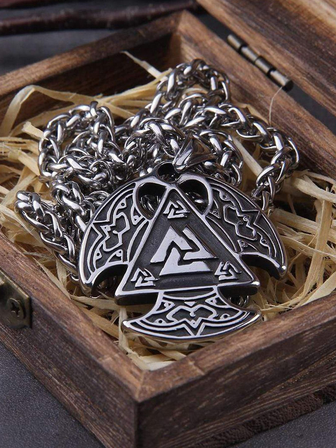 Krelin Men Silver-Plated Stainless Steel Vintage Triangle Pendant With Chain