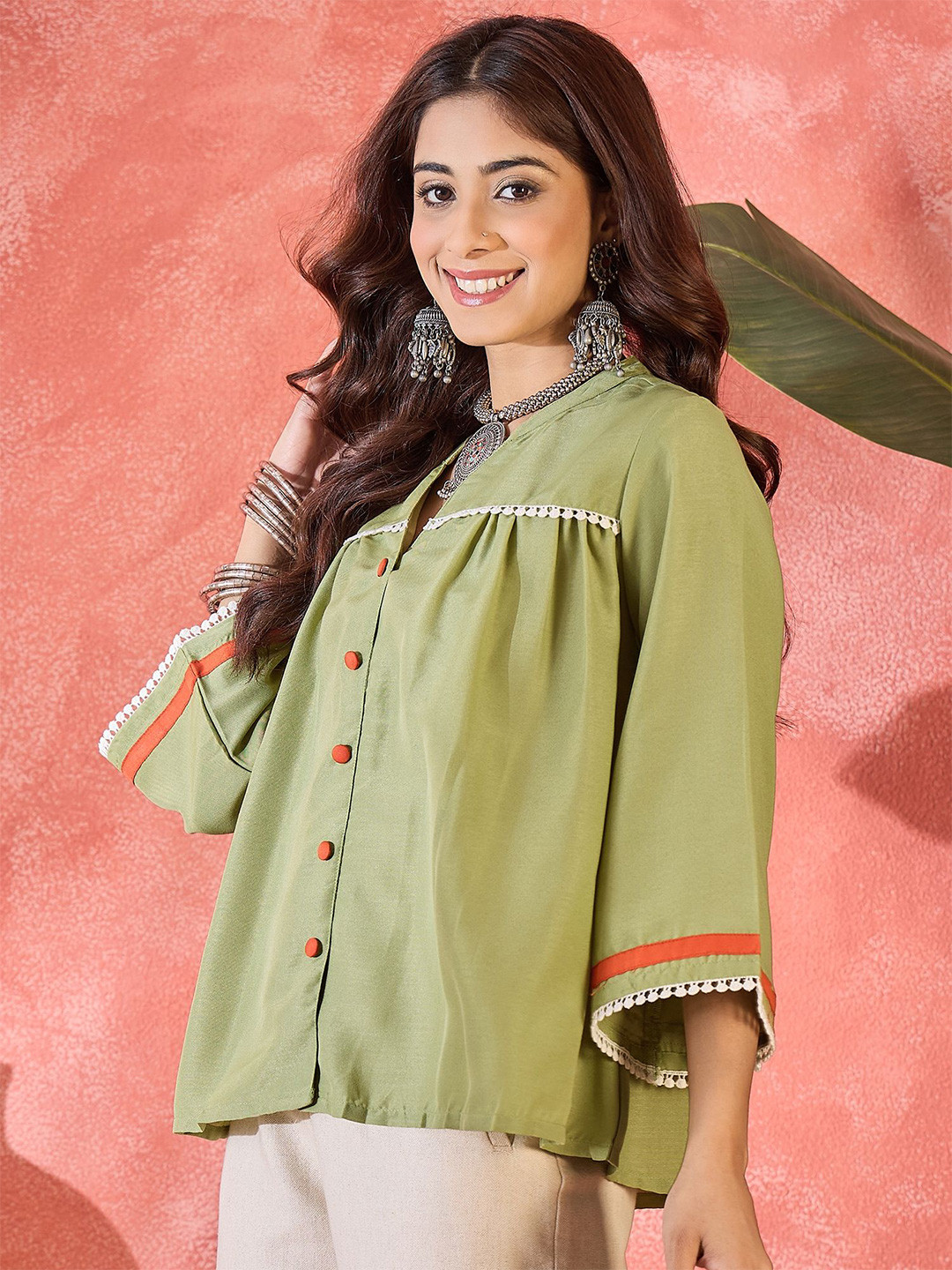 Sangria Women Mandarin Collar Shirt Type Top