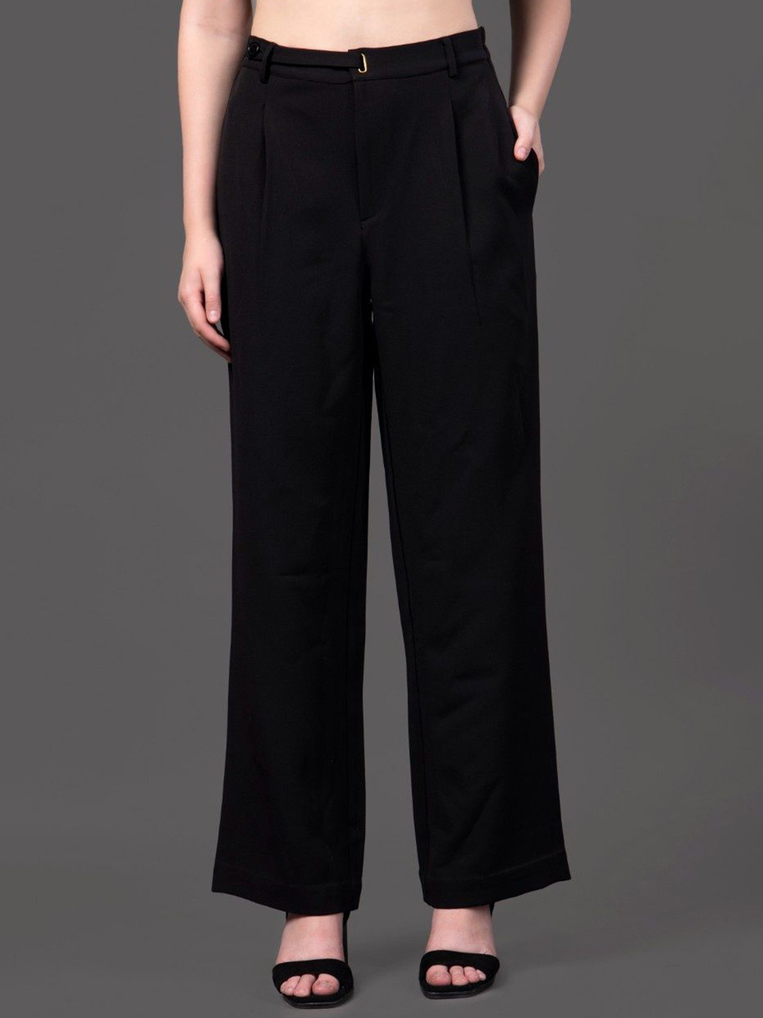 MEEAMI FASHION Women Black Eyelid Banana Crepe Original Regular Fit Mid-Rise Trousers