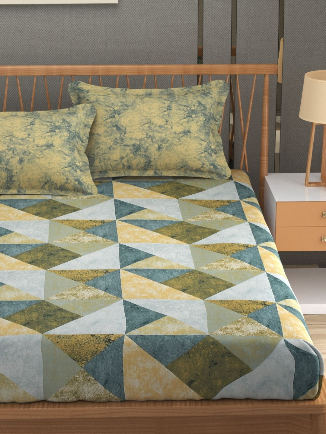 MAFATLAL Autumn Delight Green Printed Pure Cotton 186 TC King Bedsheet Set 2.74 x 2.74 m