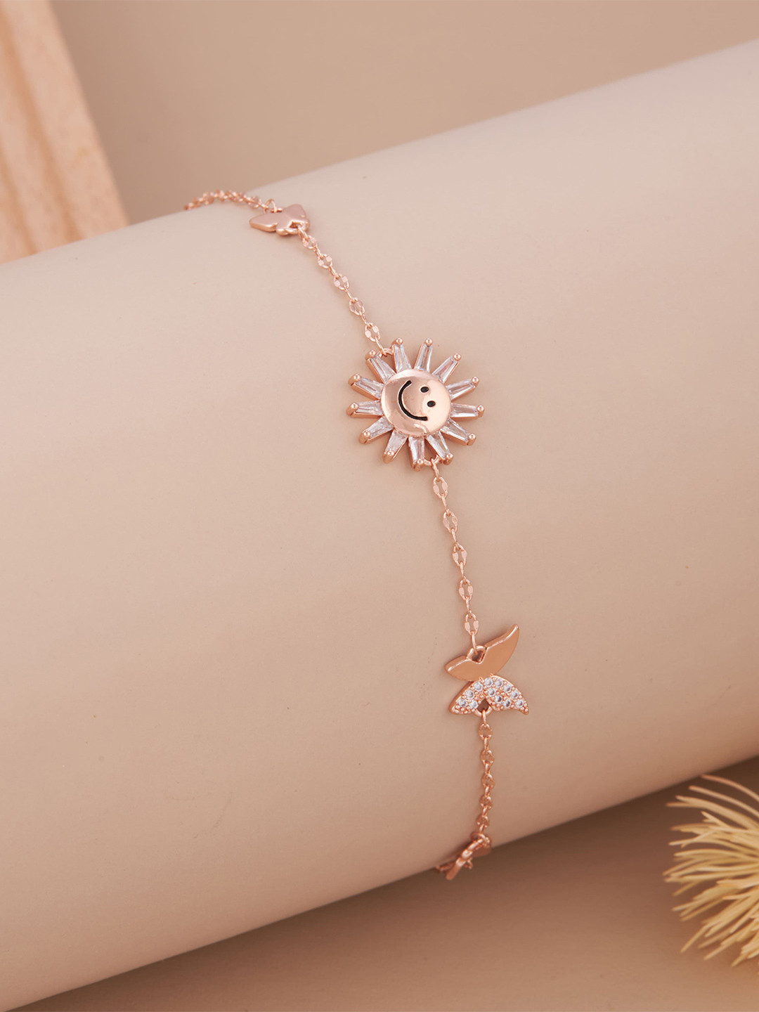 GC Jewelery Stainless Steel Rose Gold-Plated AD Studded Sun & Moon Wraparound Bracelet