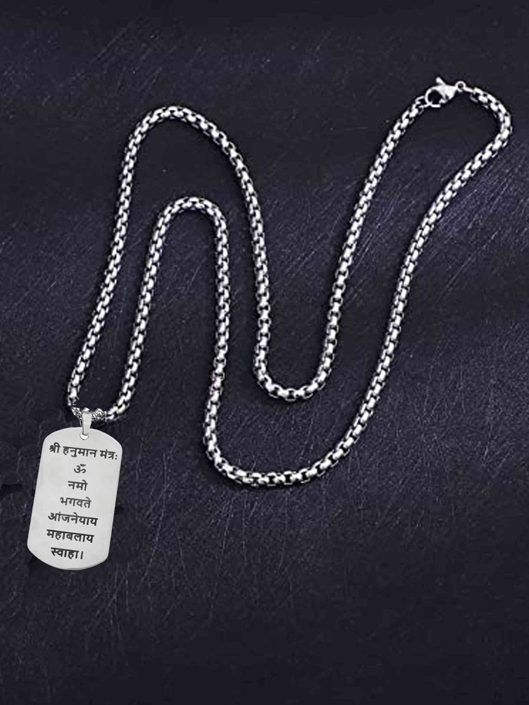 M Men Style Men Stainless Steel Silver-Plated Square Shaped Om Ham Hanumate Pendants