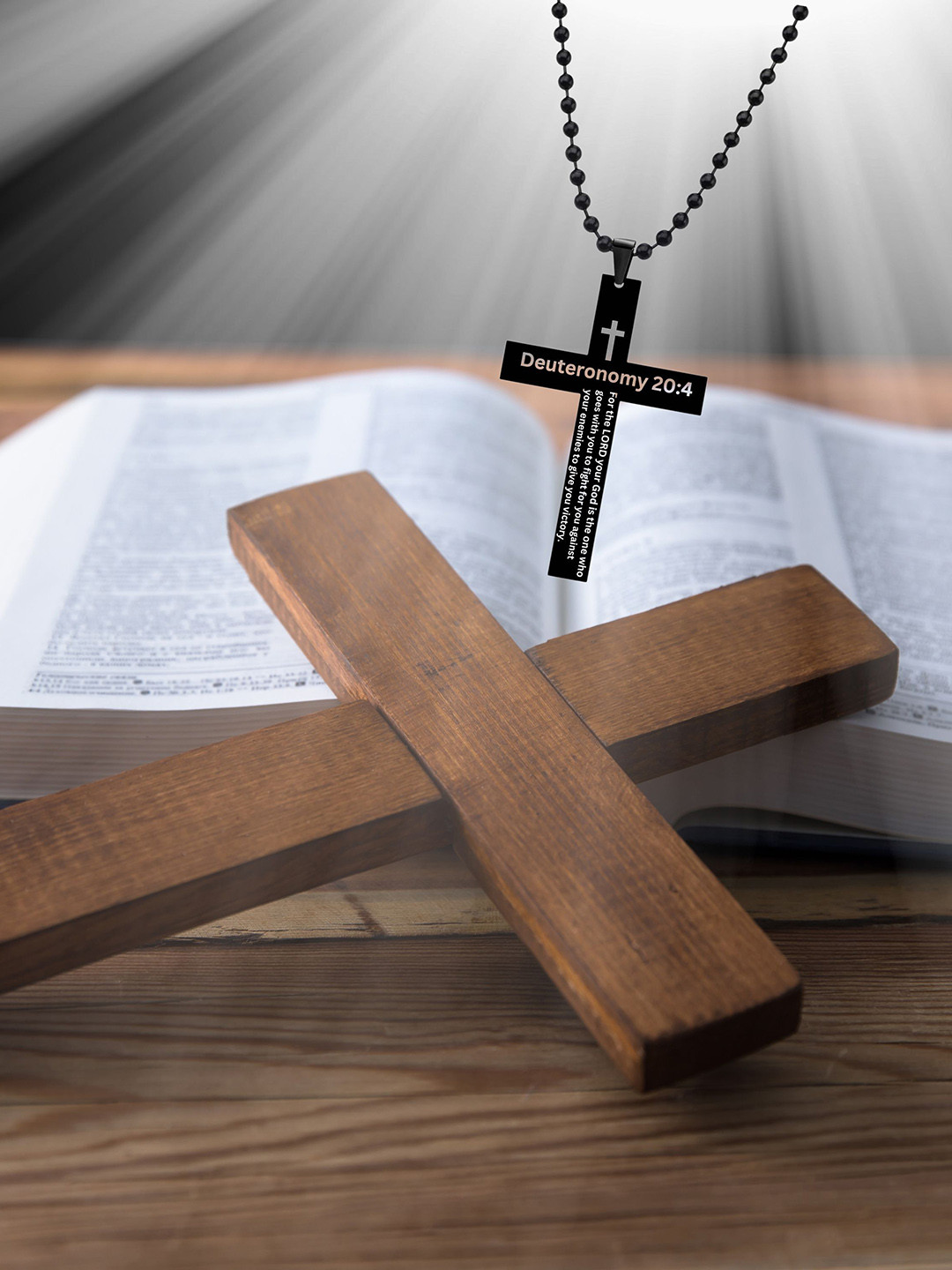 M Men Style Stainless Steel Geometric Bible Verse Cross Pendant