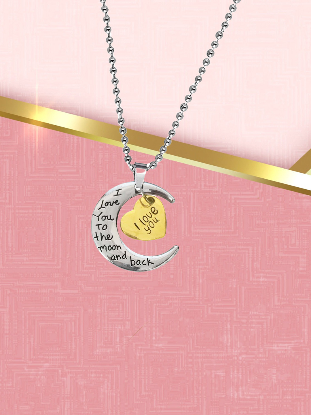 M Men Style Stainless Steel Silver-Plated I Love You to the Moon Pendants