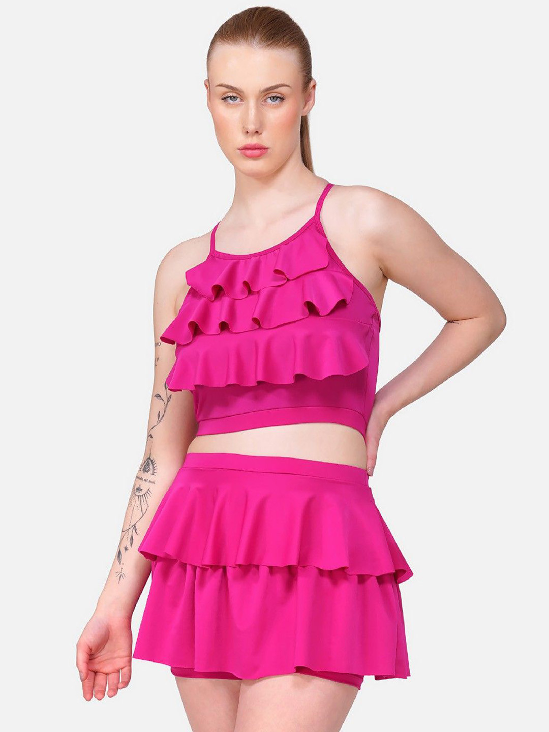 Poftik Padded Ruffle-Detail Two-Piece Halter Neck Swimsuit