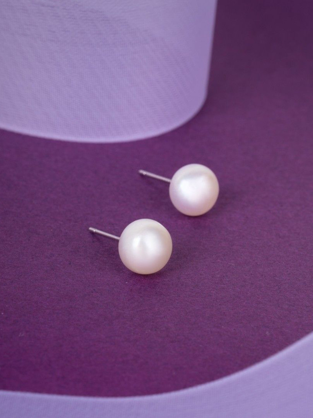 RACHIVA 925 Sterling Silver White Pearl Button Studs Earrings