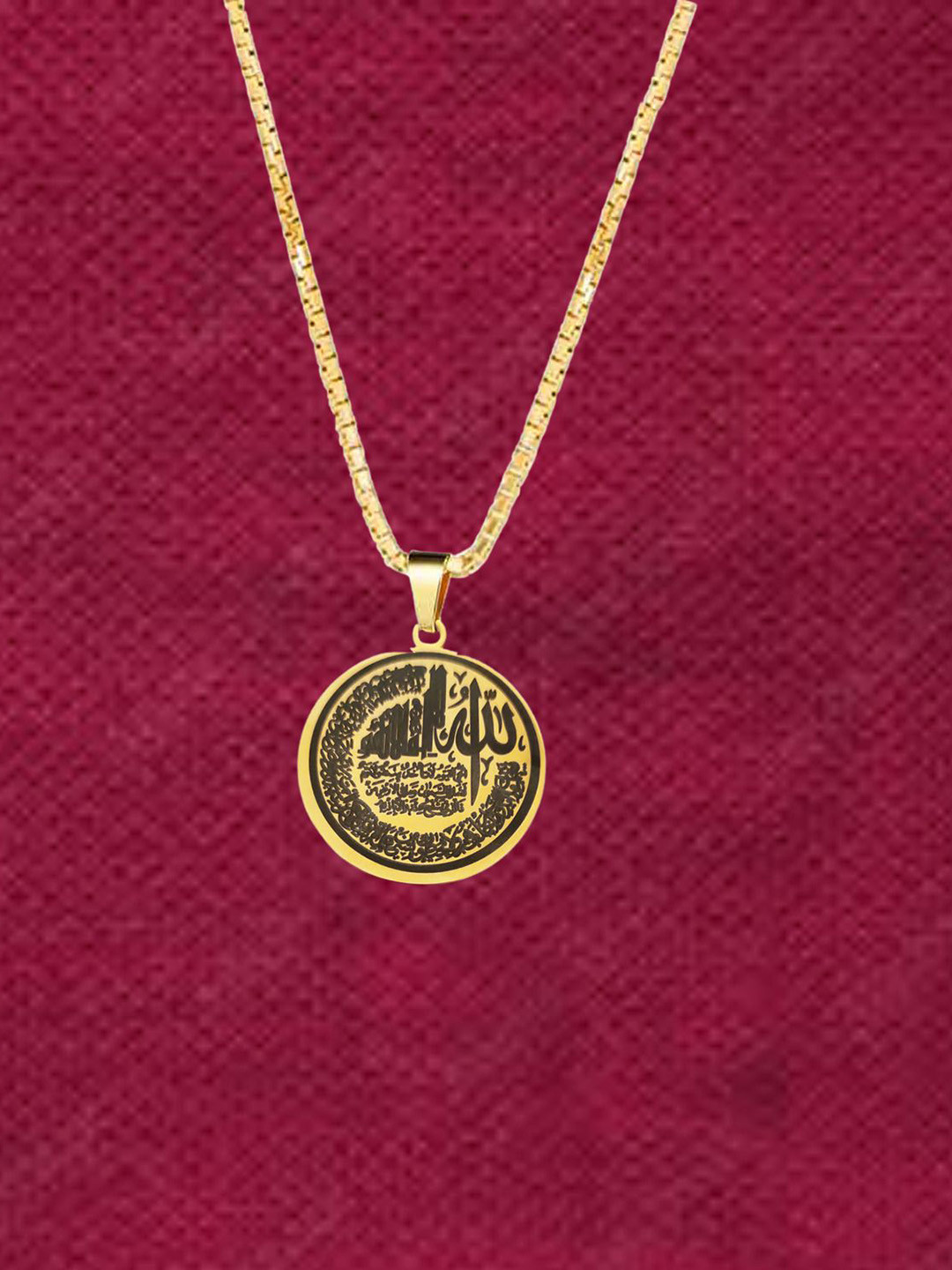 M Men Style Stainless Steel Religious Engraved Ayatul Kursi Geometric Pendants With Chain