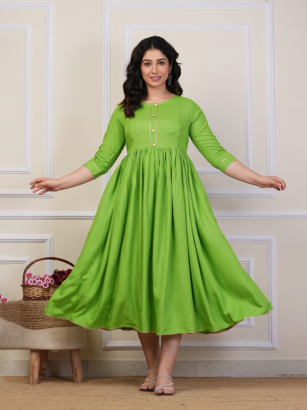 outfit 4 you Round Neck Maternity A-Line Midi Kurta