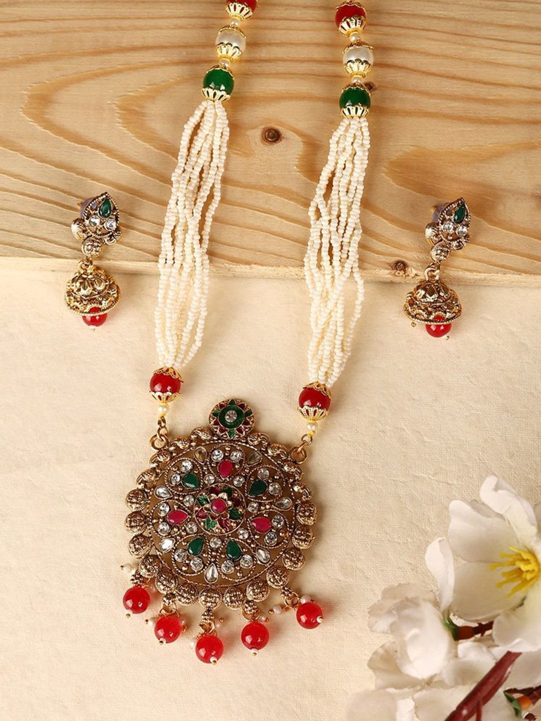 Opal Touch Gold-Plated Kundan-Studded And Beaded Jewellery Set