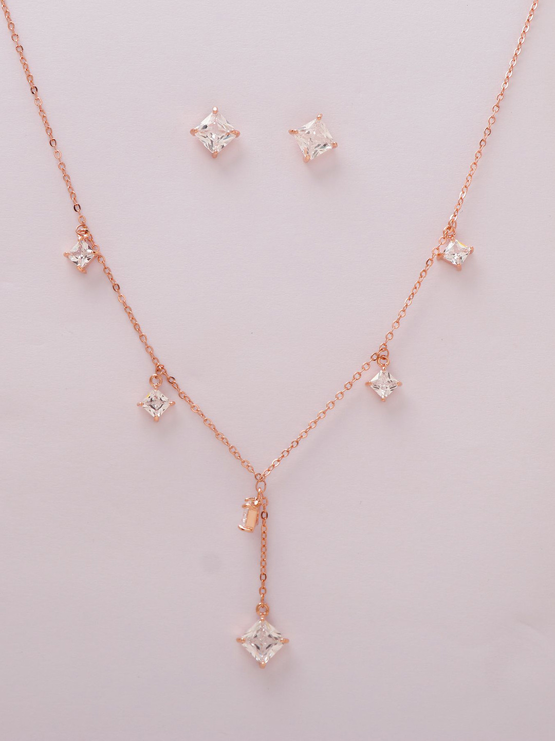 Archies Rose Gold-Plated Stainless Steel Stone-Studded Jewellery Set