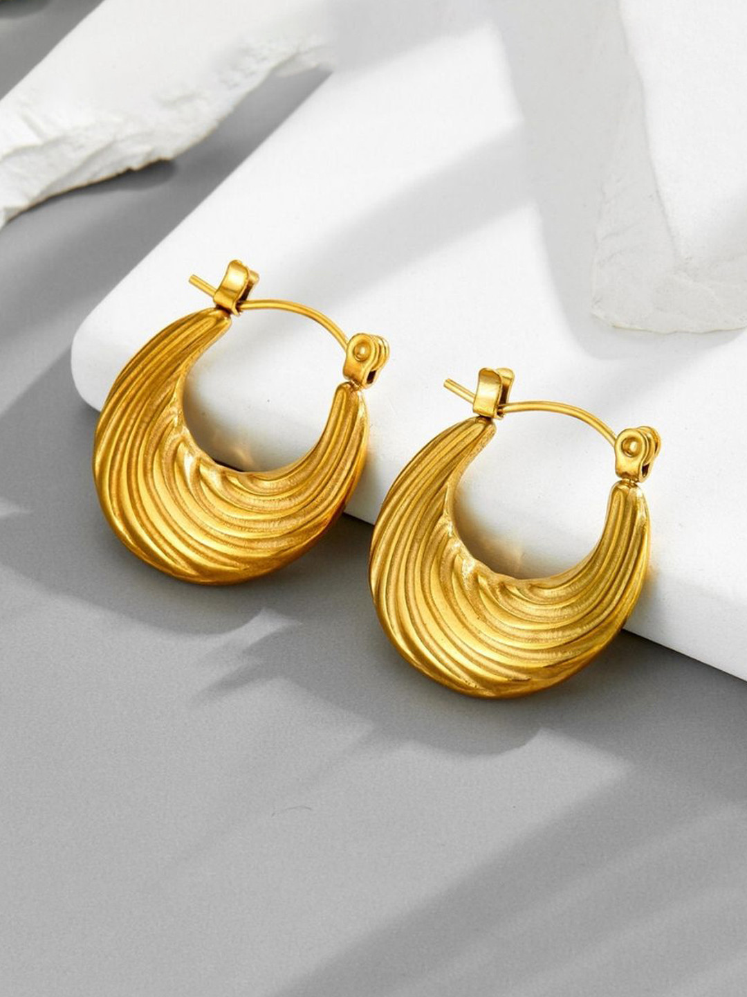 MYKI Divine Gold-Plated Stainless Steel Contemporary Hoops Earrings