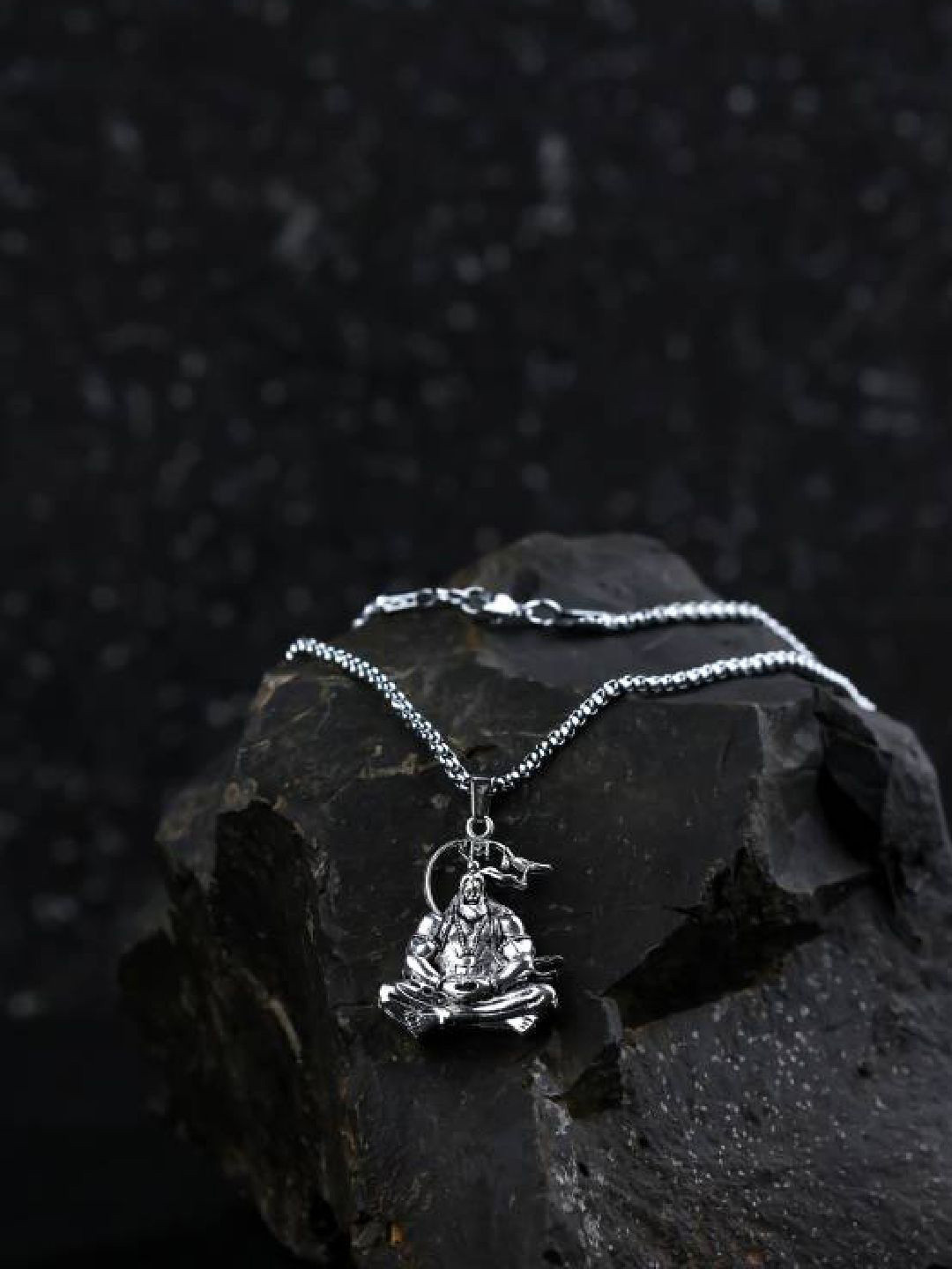 Krelin Men Silver-Plated Stainless Steel Shree Hanuman Ji Pendant With Chain