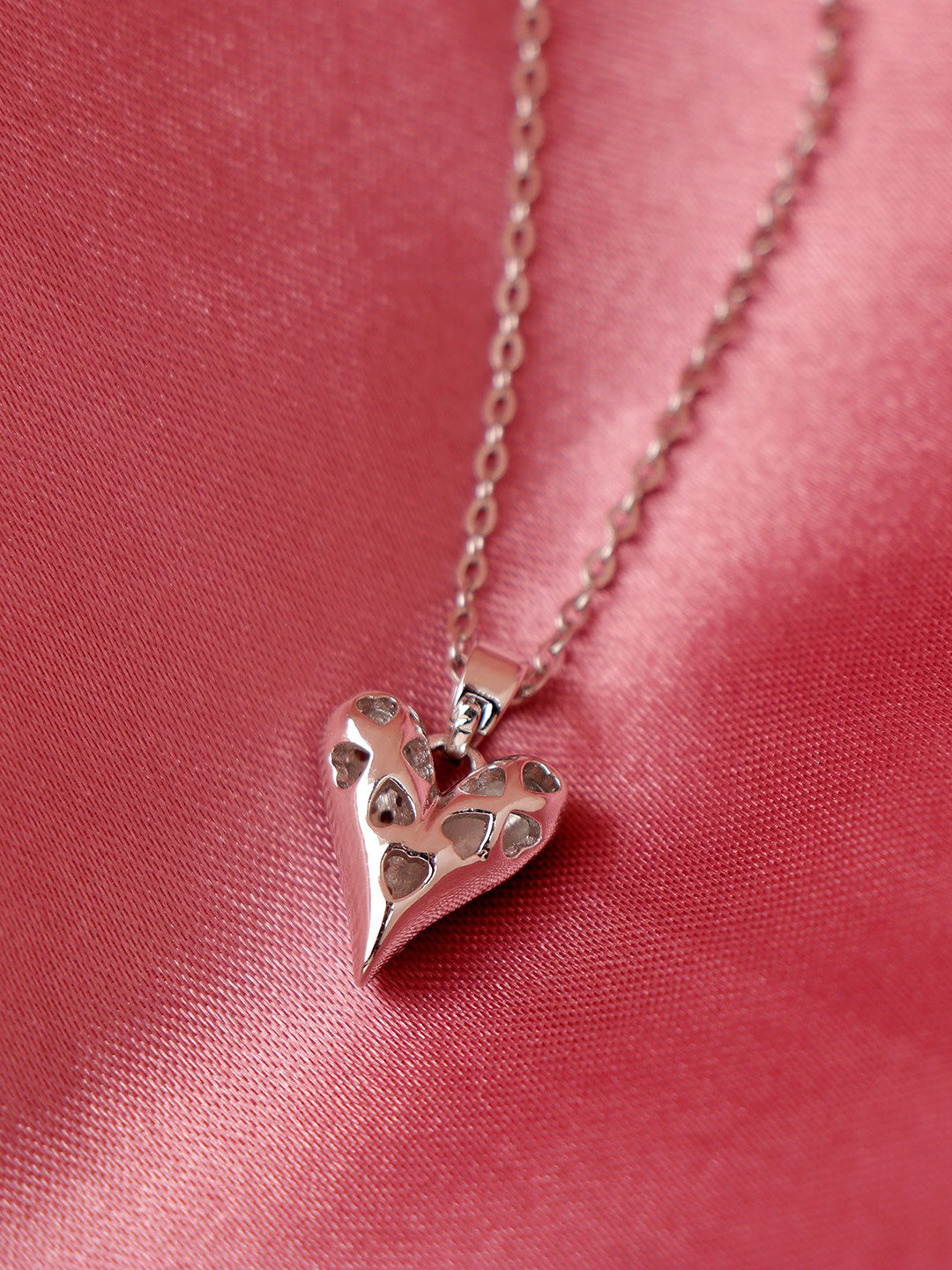 Archies Silver-Plated Stainless Steel Heart Shaped Stones Studded Pendant with Chain