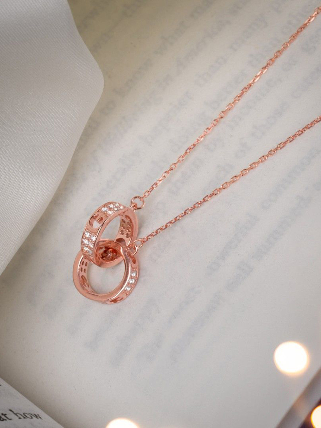 RACHIVA 925 Sterling Silver Double Ring Pendant with Chain