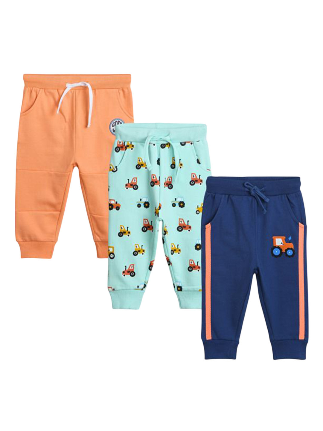 BONTOTS Infant Boys Pack of 3 Tractor Printed Organic Cotton Joggers