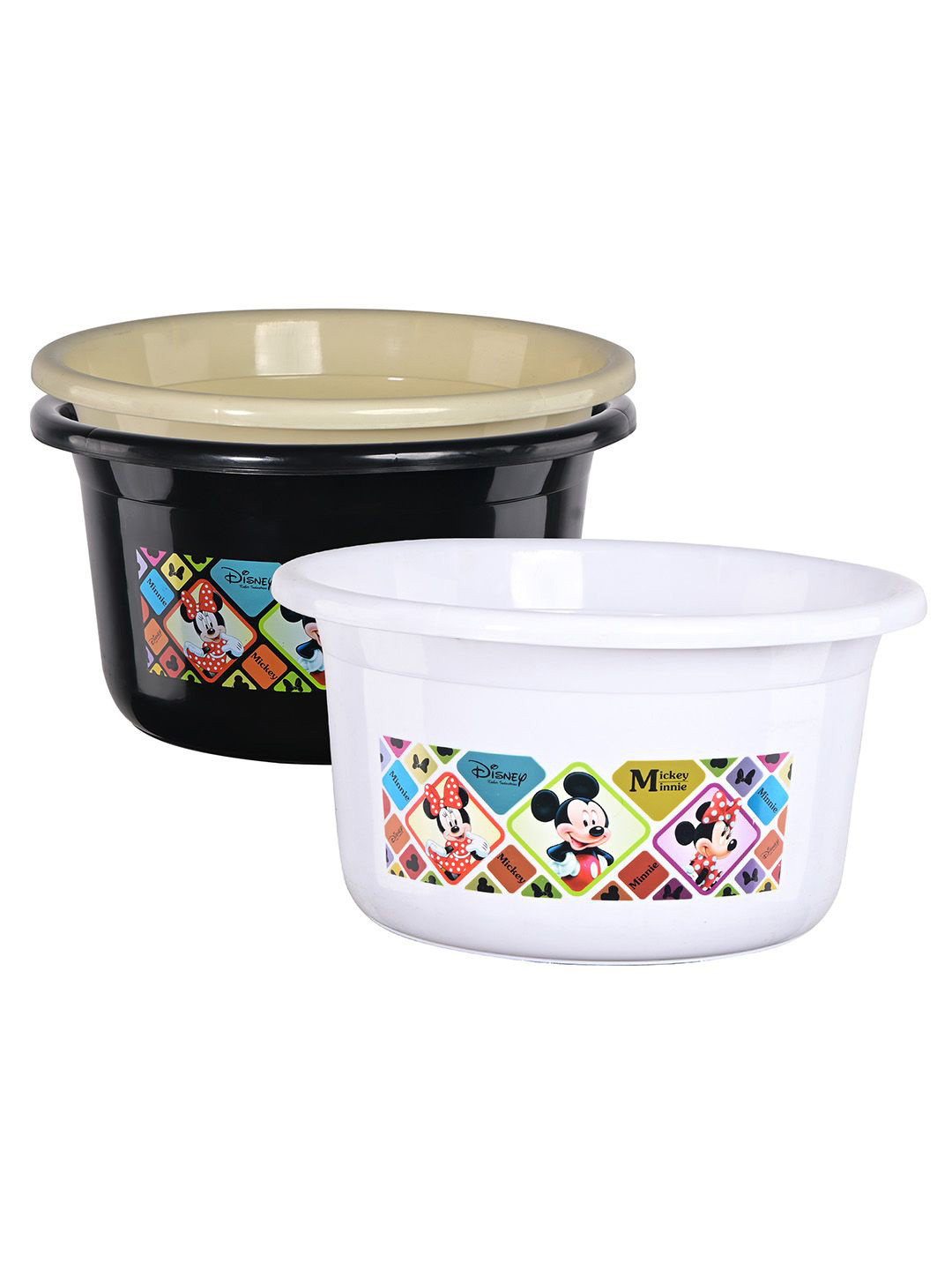 Kuber Industries White & Black 3 Pieces Disney Check Printed Light Weight Bath Tubs