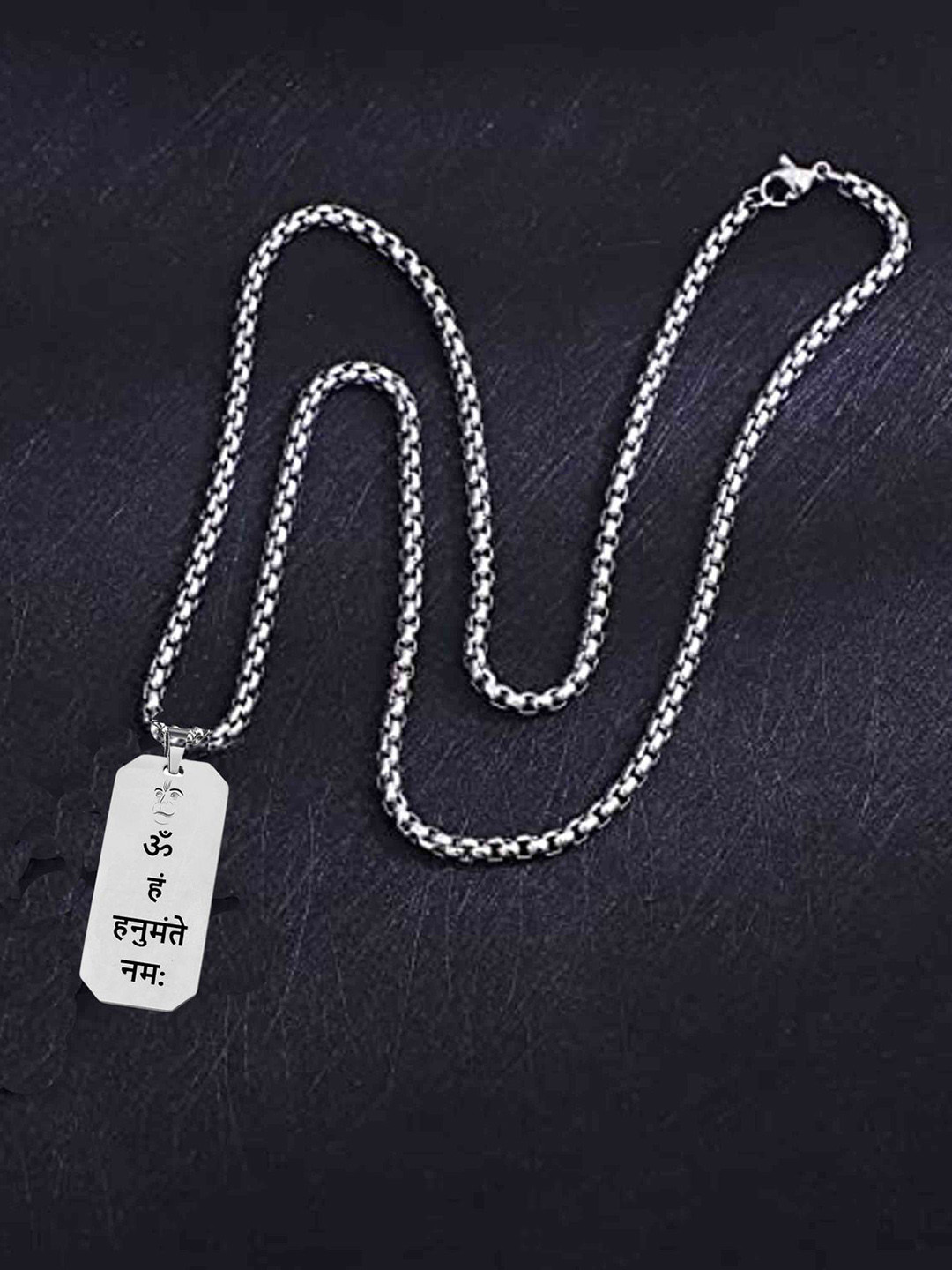M Men Style Stainless Steel Silver-Plated Om Ham Hanumate Geometric Pendants