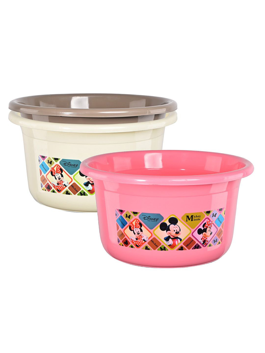 Kuber Industries Pink & Cream-Coloured 3 Pieces Disney Check Printed Light Weight BathTubs